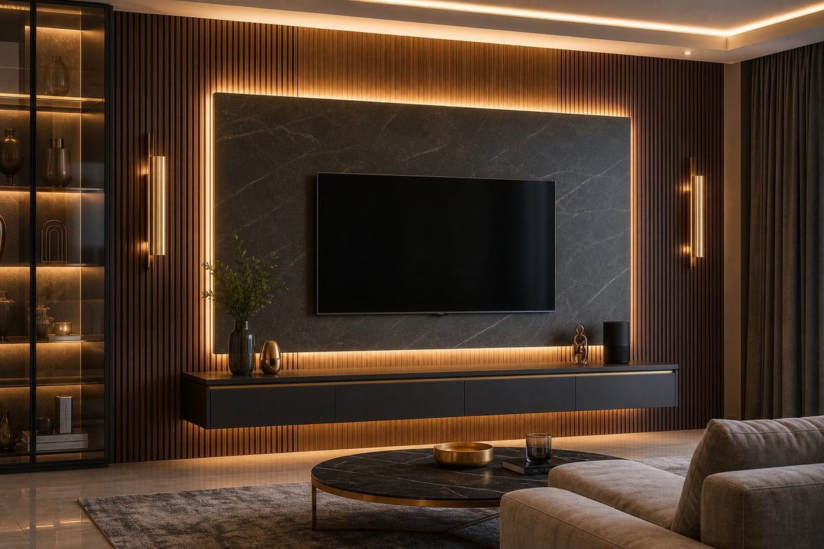 TV unit and media wall 3D render