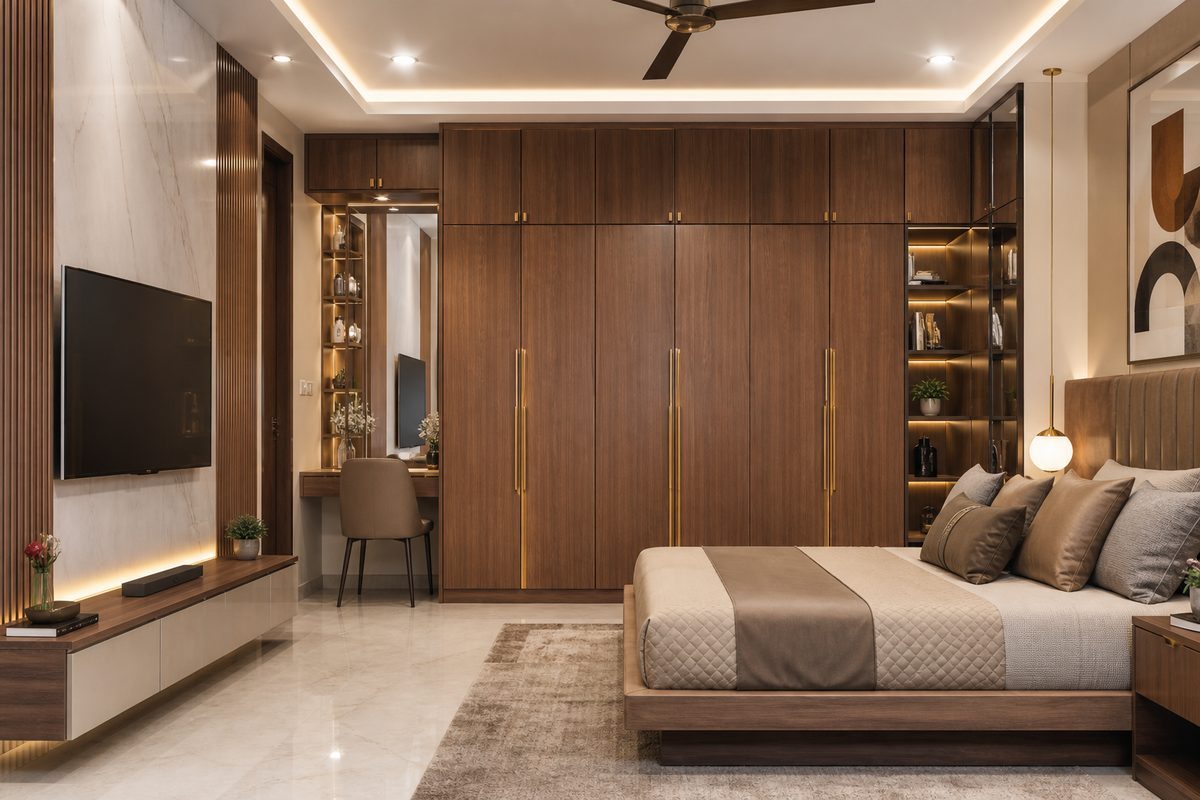 Designer wardrobe bedroom 3D render